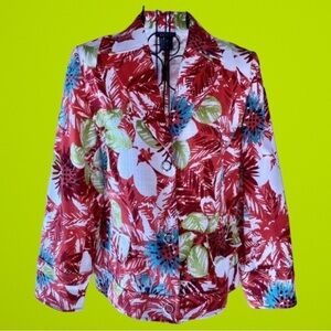Vintage RQT Petite Cropped Floral Tropical Blazer Jacket Size 8P